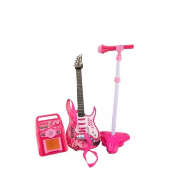 Elektrinė gitara su mikrofonu ir stiprintuvu (rožinė)