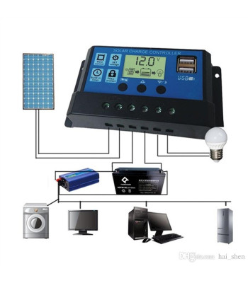 Įtampos reguliatorius fotoelektrinėms plokštėms 12V / 24V 10A LCD