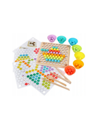 Medinė dėlionė Montessori su spalvotais rutuliukais BEAD HOLDER