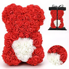 Kvepiantis meškiukas iš rožių 25 cm su širdele + dėžutė