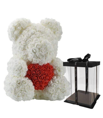 Kvepiantis meškiukas iš rožių 40 cm su širdele ir dėžute