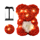Kvepiantis meškiukas iš rožių su Širdele ir LED lemputėmis 25cm