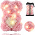 Kvepiantis meškiukas iš rožių su Širdele ir LED lemputėmis 25cm