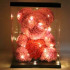 Kvepiantis meškiukas iš rožių su LED lemputėmis 40cm širdele ir dėžute