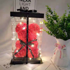 Kvepiantis meškiukas iš rožių su LED lemputėmis 25cm