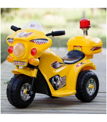 Vaikiškas motociklas su šoniniais ratukais, geltonas