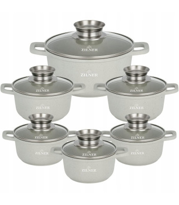 Akmens masės 12 dalių puodų rinkinys su marmurine danga, ZILNER ZL-8573