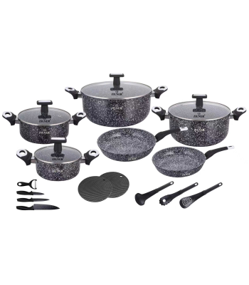 Akmens masės puodų ir keptuvių rinkinys su virtuvės įrankiais 19 dalių, ZILNER ZL-8821