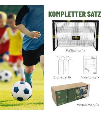Metaliniai futbolo vartai su apsauginiu porolonu, 240x160x85cm, Umbro, geltona/juoda 