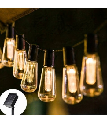 LED dekoratyvinė RETRO lauko girlianda su saulės baterija 5 m, 20 LED, šiltai balta