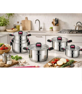 Nerūdijančio plieno puodų rinkinys su užlenkiamomis rankenomis 12 dalių, ZILNER ZL-7373