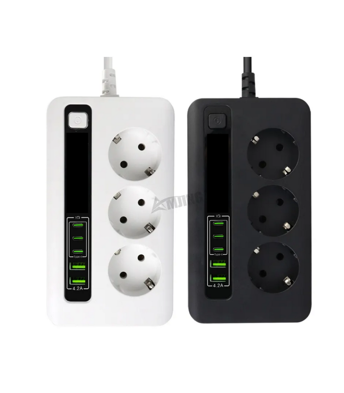 Prailgintuvas 2m su 3 lizdais, 2 USB ir 3 Type-C jungtimis BKL-04EU