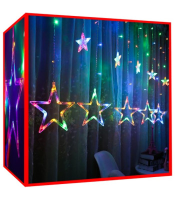 Kalėdinė daugiaspalvė LED dekoracija - girlianda Žvaigždės 5,5m