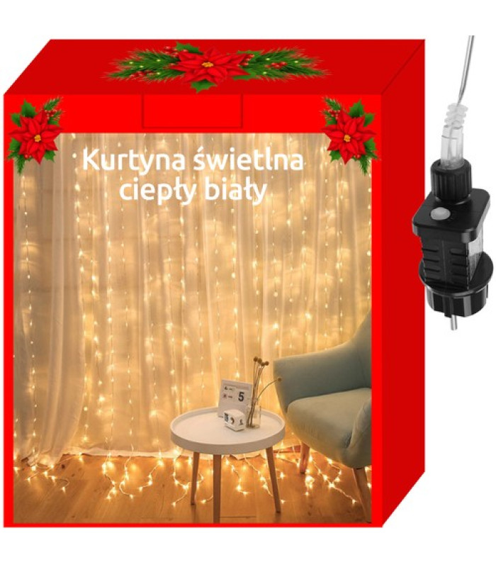 Šviesos užuolaidos 300LED - šiltai balta 31V KŚ11332