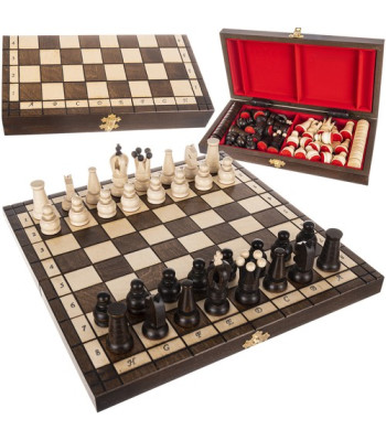 Šachmatai + medinės šaškės 2in1 31x31 cm