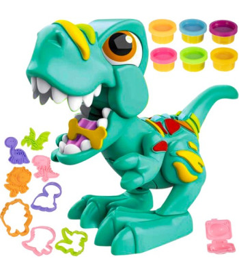 Dinozauras, kuris valgo ir deda kiaušinius su plastilino rinkiniu ir formelėmis