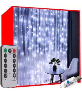 Šviesos užuolaida 300 LED USB šaltai balta