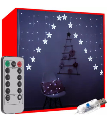 Kurtyna šviesos 136 LED USB šaltai balta