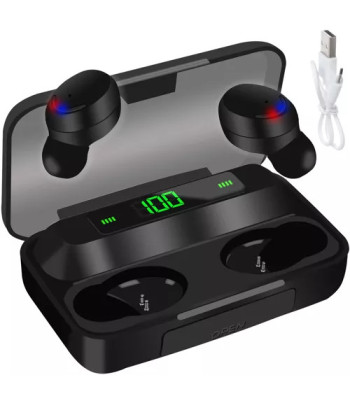 Belaidės Bluetooth ausinės su LCD ir įkrovimo stotele
