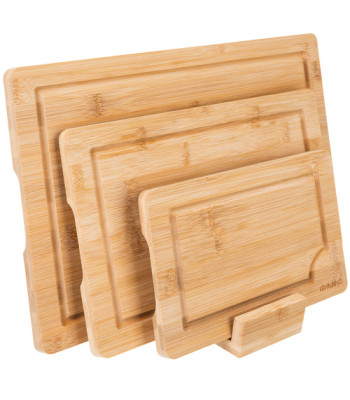 Bambukinės pjaustymo lentelės rinkinys - 3 vnt. su stovu Ruhhy