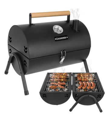 Kaminer turistinis anglinis grilis su dangčiu, termometru ir 2 grotelėmis 36,5 x 28 x 41,5 cm