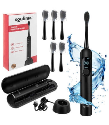 Soulima X800 garsinis dantų šepetėlis, juodas, su 6 antgaliais