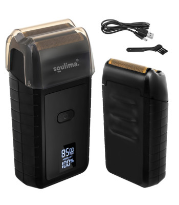 barzdos skustuvas soulima su led ekranu, usb-c, 2 folijomis, 2 peiliukais ir dėklu