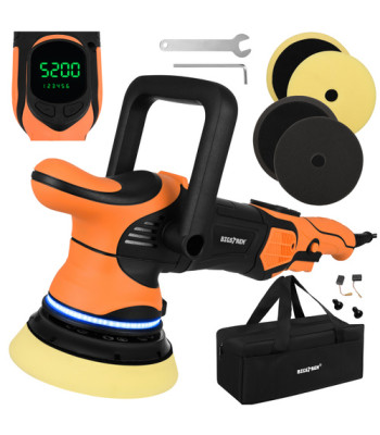 automobilio poliruoklis bigstren 1000 w da 125 mm, 15 mm eiga, led, su rinkiniu