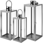 Sidabrinių žibintų rinkinys RUHHY, 3 vnt., 63 x 20 x 20 cm, 49 x 16 x 16 cm, 38 x 12 x 12 cm