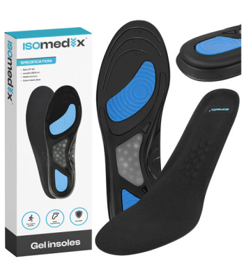 Geliniai batų įdėklai su amortizacija ir pėdos skliauto atrama, Isomedix, 42-46, 9,7x31 cm