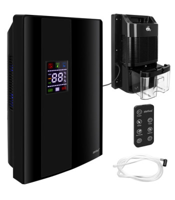Oro sausintuvas, drėgmės surinktuvas ir oro valytuvas su higrostatu, nuotolinio valdymo pulteliu bei laikmačiu – Zortiva, 90 W, 2000 ml, iki 30 m²
