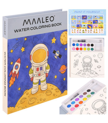 Vandeninė spalvinimo knygelė „Astronautas“ Maaelo – 24 lapai, 12 spalvų, 16 x 19 x 1,8 cm