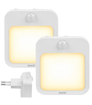 Naktinės LED lemputės su judesio ir prieblandos jutikliais, 2 vnt., Izoxis, 80 x 70 x 39 mm