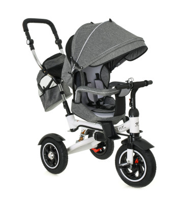 2in1 vaikiškas triratukas - stumdukas su stogeliu, TRIKE FIX V3, Pilkas