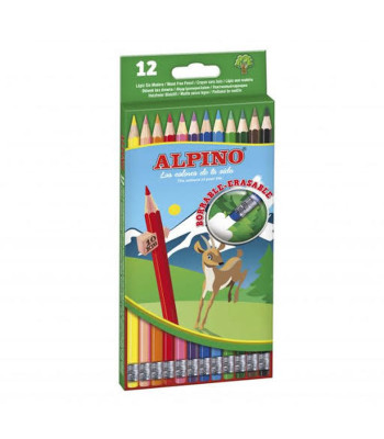 ALPINO Pieštukinės su trintuku 12 spalvų