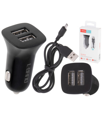 Automobilinis įkroviklis L-BRNO su dviem USB prievadais ir Micro USB
