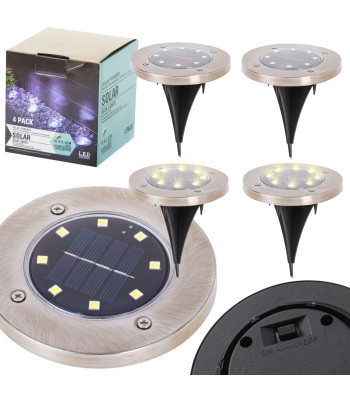 Saulės šviesos antžeminės lempos 8 LED, 4 vnt., šiltai balta