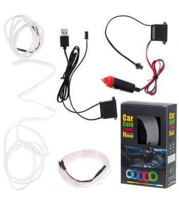 LED aplinkos apšvietimas automobiliui USB 12V juosta 3m balta