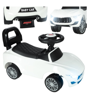 Baltas vaikų automobilis su garsais ir šviesomis
