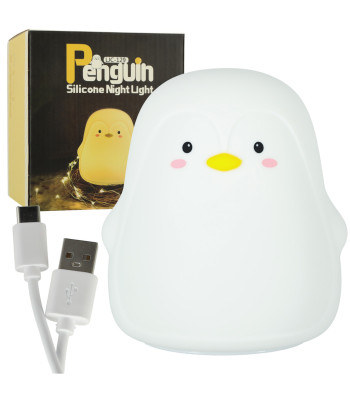 Naktinė lempa vaikams silikono LED balta pingvinukas