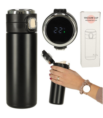Termo puodelis su snapeliu LED 420 ml juodas