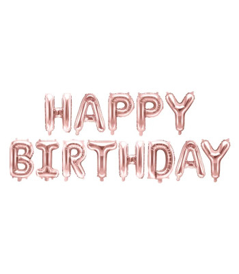 Folinis balionas Happy Birthday, 340cm x 35cm, rausvas auksas