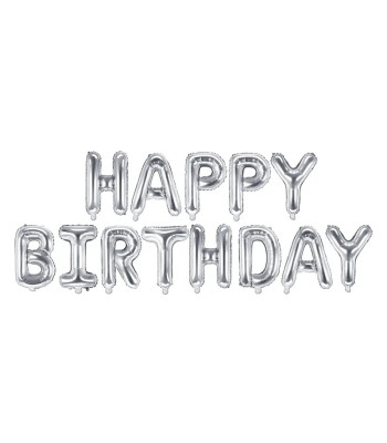 Folinis balionas Happy Birthday, 340cm x 35cm, sidabrinis
