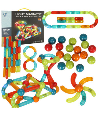 Magnetiniai LED šviečiantys kaladėlės vaikams, 76 elementai