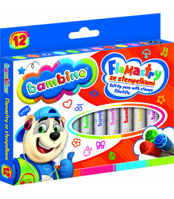 Flomasteriai su antspaudais Bambino - 12 spalvų