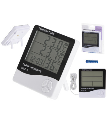 Higrometras Termometras Laikrodis HTC-2 5-in-1