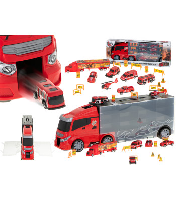 Transporterio sunkvežimis TIR paleidimo įrenginys lagamine + 7 ugniagesių automobiliai