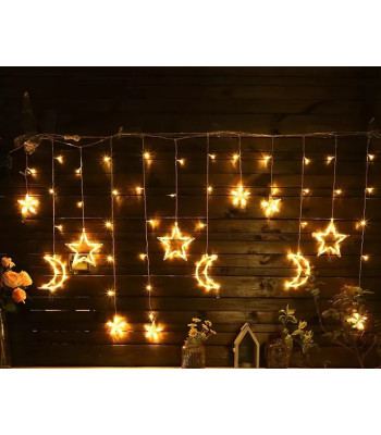 LED užuolaida su mėnuliu ir žvaigždėmis