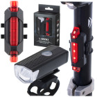 Dviračio LED žibintų komplektas priekinis ir galinis USB