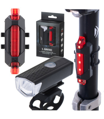 Dviračio LED žibintų komplektas priekinis ir galinis USB